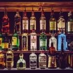 alcohol, liquor display in a bar