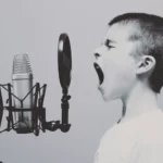 Child screaming in a studio microphone