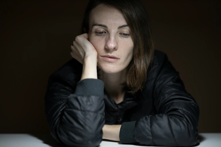 Person man woman gazing into the void