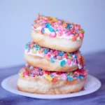 Thre doughnuts stacked on each other